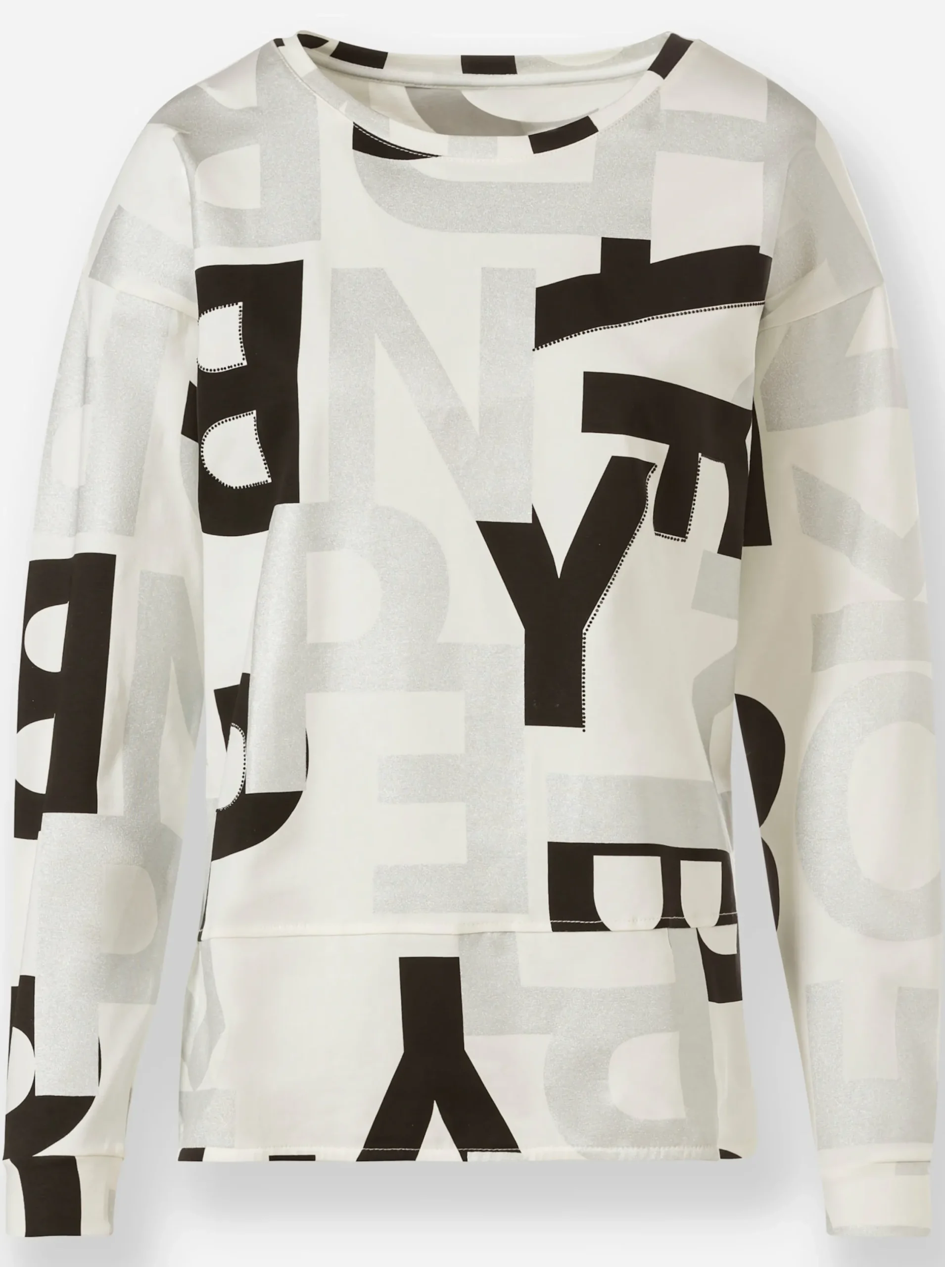 Shirts|heine Langarmshirt mit Schmucksteinchen ecru-schwarz-bedruckt