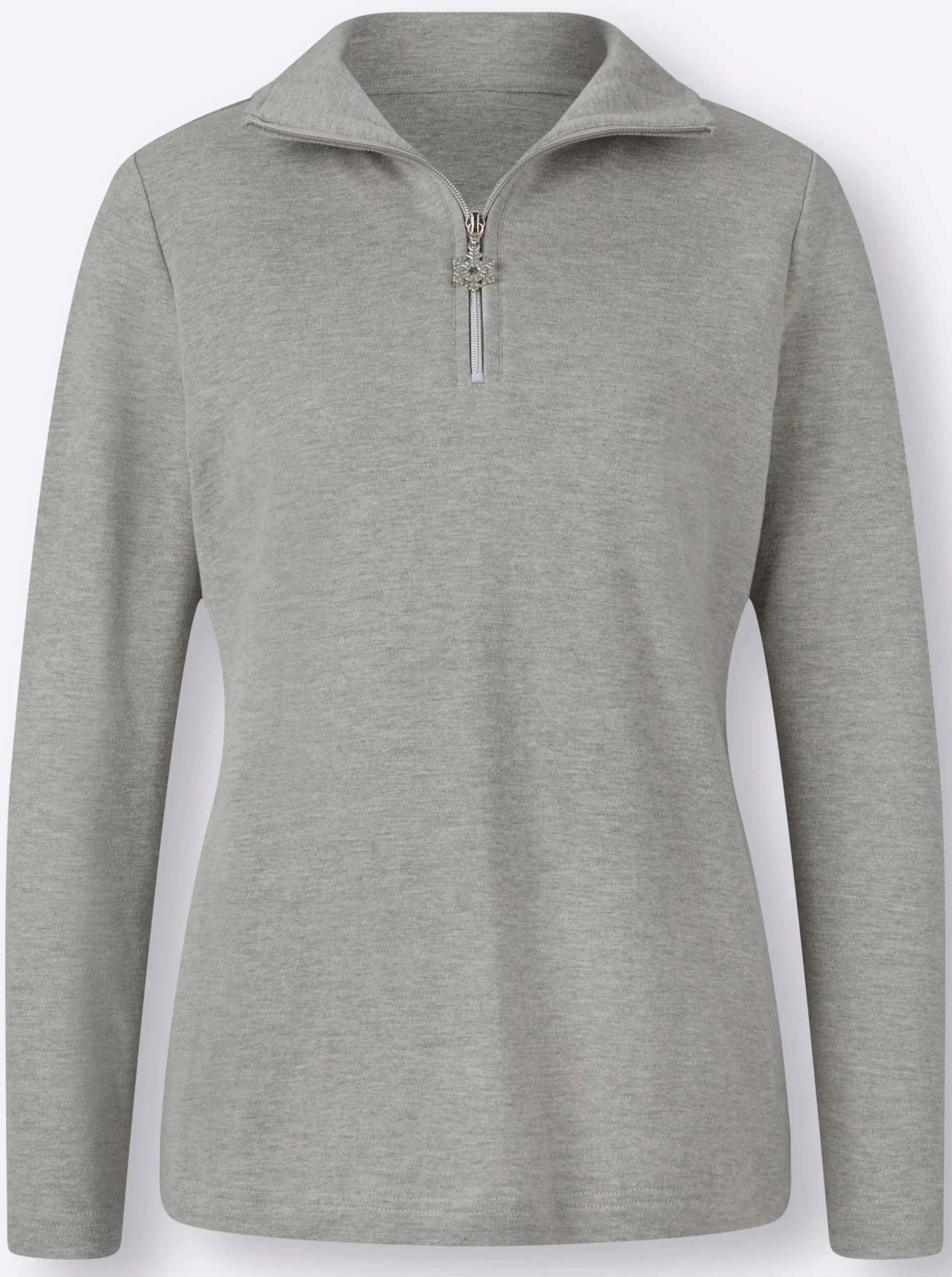 Shirts| Langarmshirt mit Schneeflocken-Anhänger grau-meliert