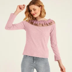 Shirts|heine Langarmshirt mit Spitze softrose