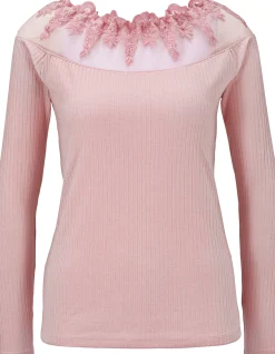 Shirts|heine Langarmshirt mit Spitze softrose