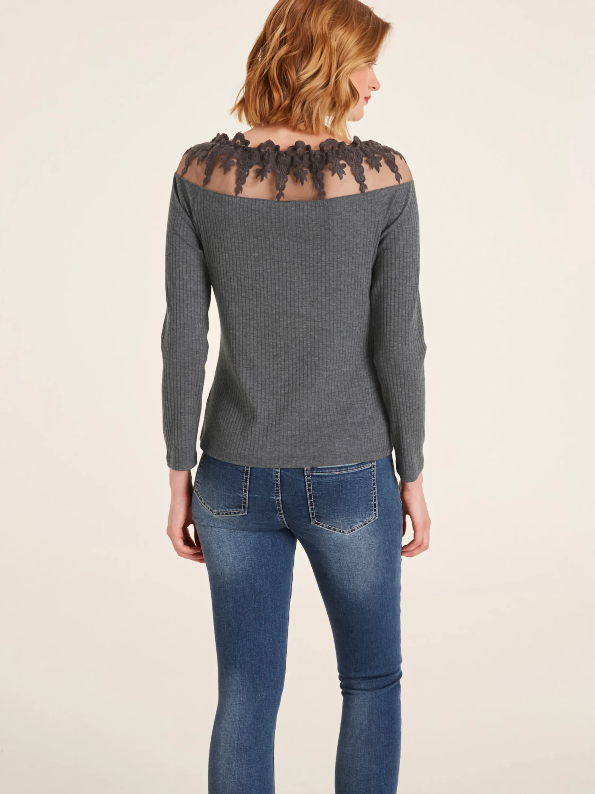 Shirts|heine Langarmshirt mit Spitze grau