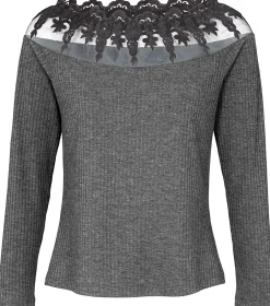 Shirts|heine Langarmshirt mit Spitze grau