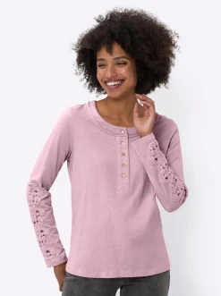 Shirts|heine Langarmshirt mit Spitze rosé