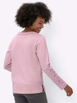 Shirts|heine Langarmshirt mit Spitze rosé