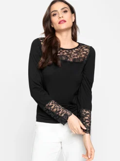 Shirts|heine Langarmshirt mit Spitzeneinsatz schwarz