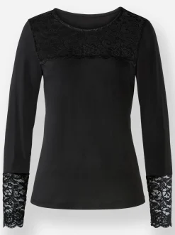 Shirts|heine Langarmshirt mit Spitzeneinsatz schwarz