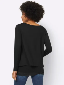 Shirts|heine Langarmshirt mit Spitzensaum schwarz