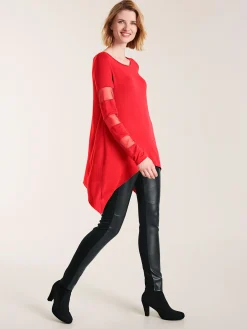 Shirts|heine Langarmshirt mit transparenten Einsätzen rot