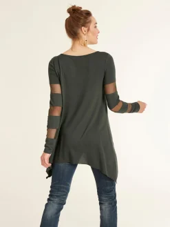Shirts|heine Langarmshirt mit transparenten Einsätzen grün