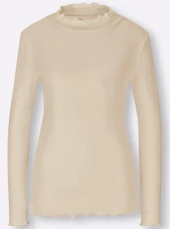 Shirts|heine Langarmshirt mit Wellenkanten beige