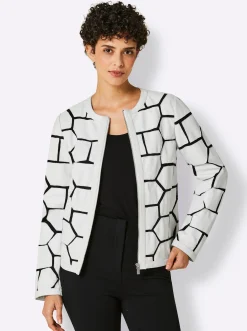 Jacken|CREATION L PREMIUM Lederblazer in Patch-Optik mit Mesh-Einsätzen weiß-schwarz
