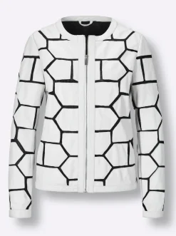 Jacken|CREATION L PREMIUM Lederblazer in Patch-Optik mit Mesh-Einsätzen weiß-schwarz