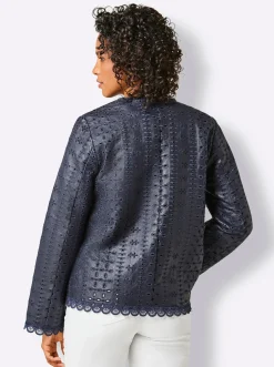 Ledershop|CREATION L PREMIUM Lederblazer mit aufwendiger Lochstickerei und Spitzenbordüre marine