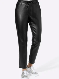 Ledershop| Lederhose mit Rundum-Dehnbund, Lamnappa-Leder schwarz