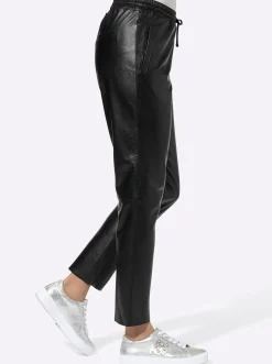 Ledershop| Lederhose mit Rundum-Dehnbund, Lamnappa-Leder schwarz