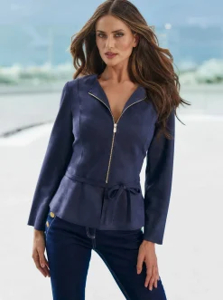 Blazer|heine Lederimitat-Blazer mit Schößchen marine