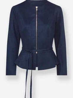 Blazer|heine Lederimitat-Blazer mit Schößchen marine