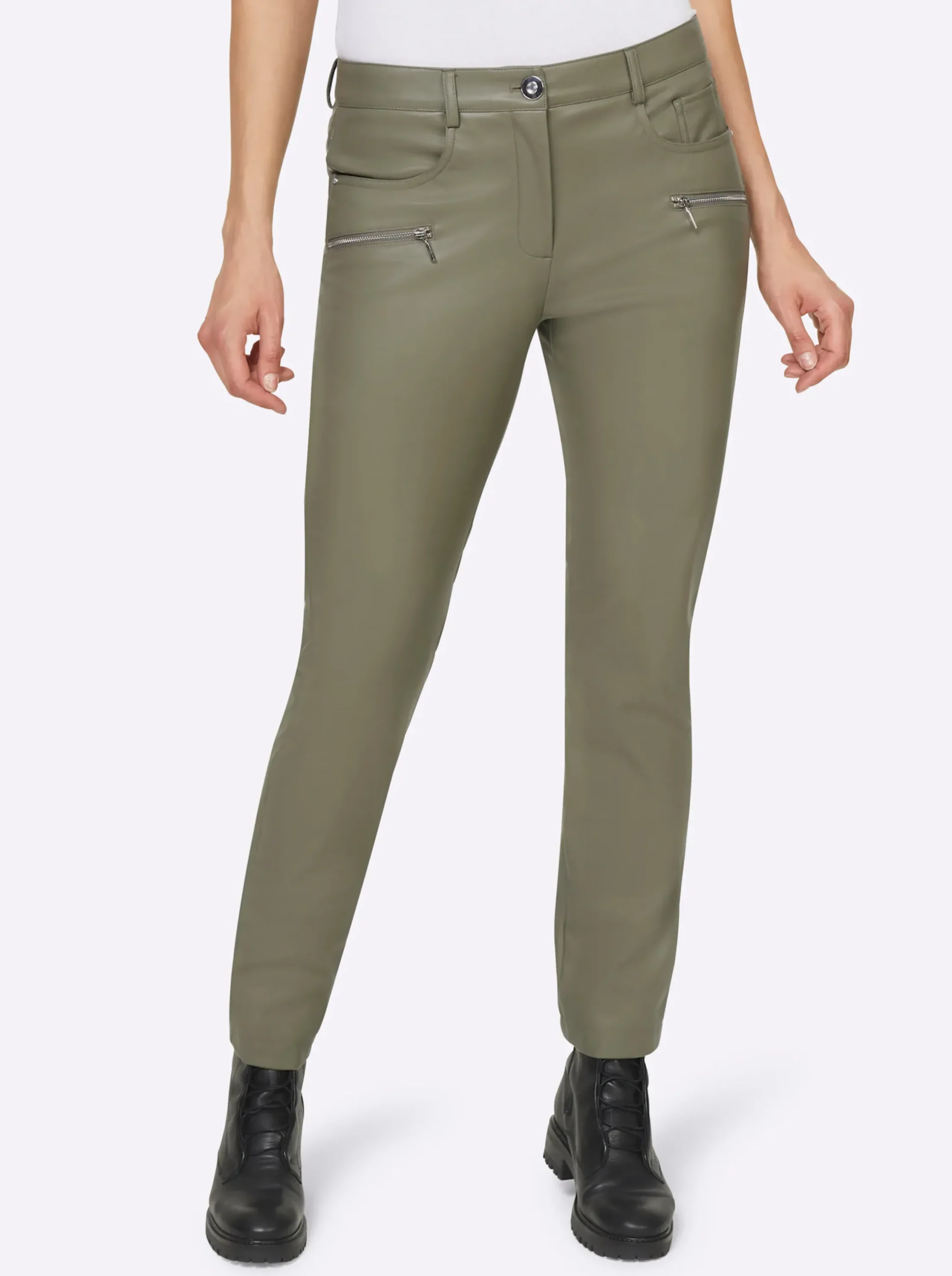 Hosen|heine Lederimitathose im 5-Pocket-Style khaki