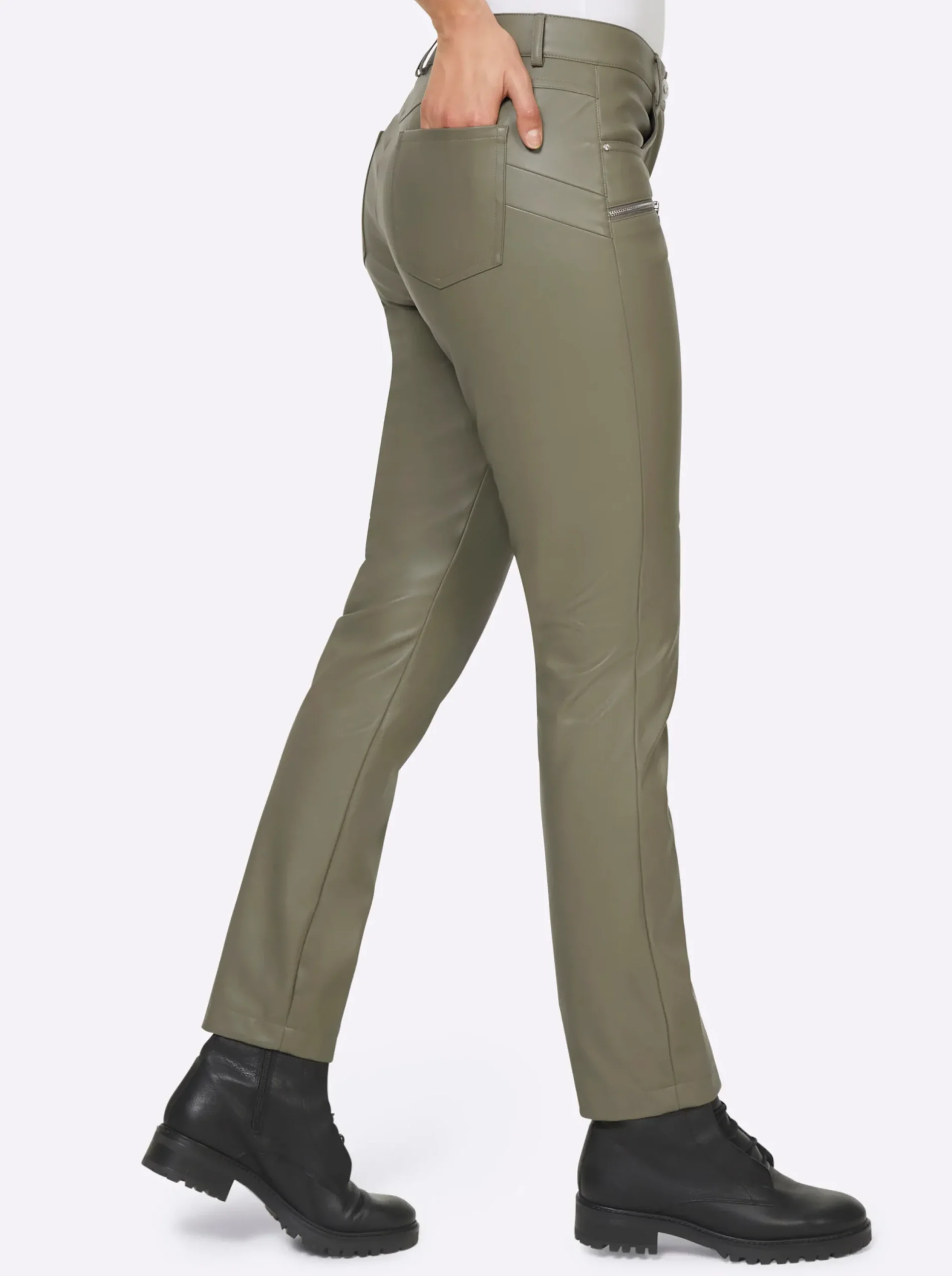Hosen|heine Lederimitathose im 5-Pocket-Style khaki