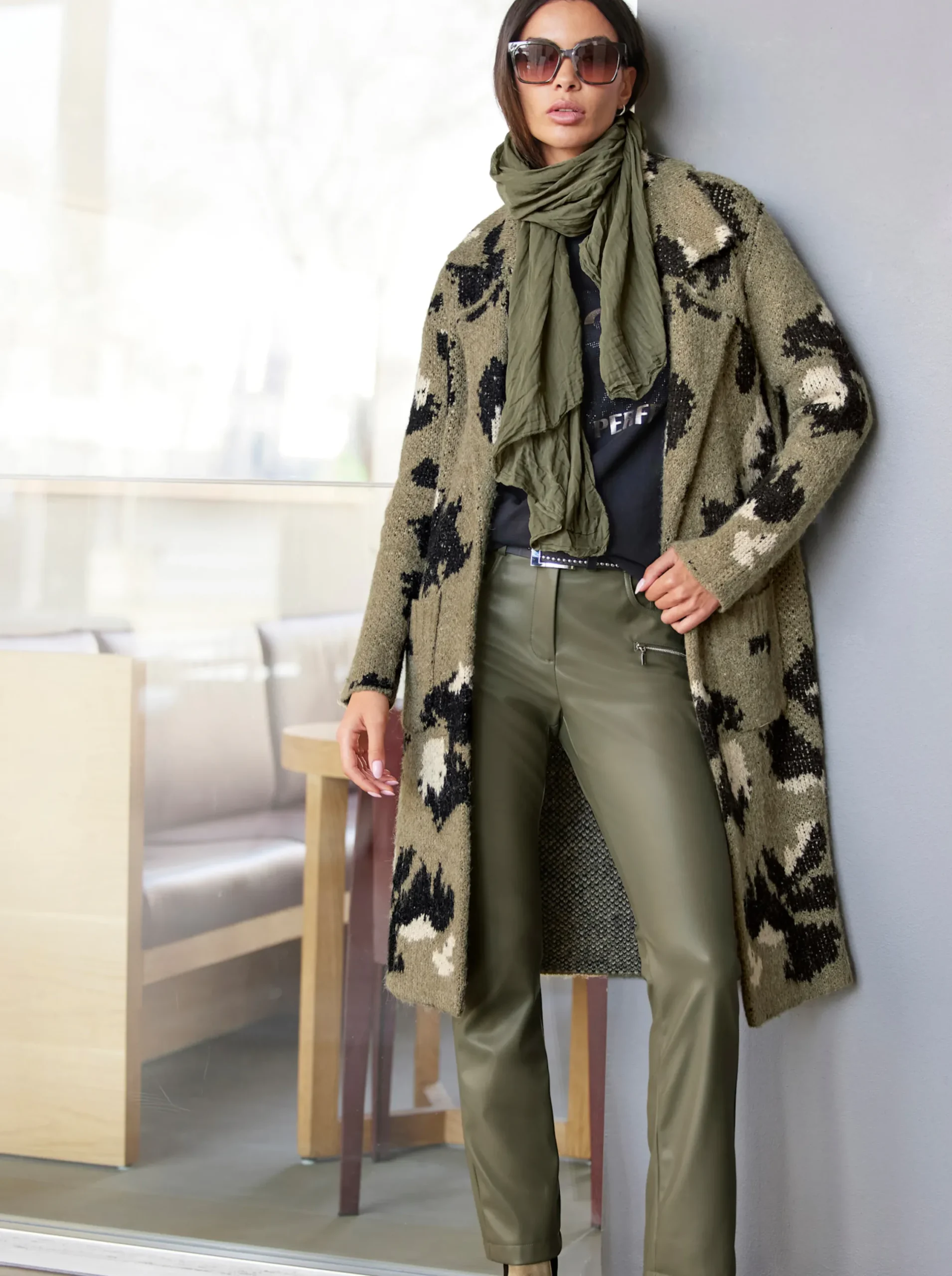 Hosen|heine Lederimitathose im 5-Pocket-Style khaki