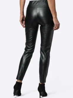Hosen| Lederimitathose mit breitem Elastik-Bund schwarz
