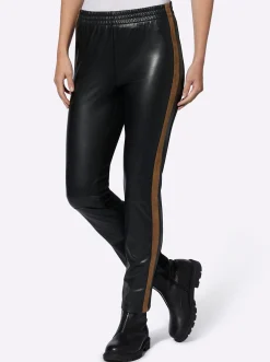 Hosen|heine Lederimitathose mit Jersey-Rückseite schwarz