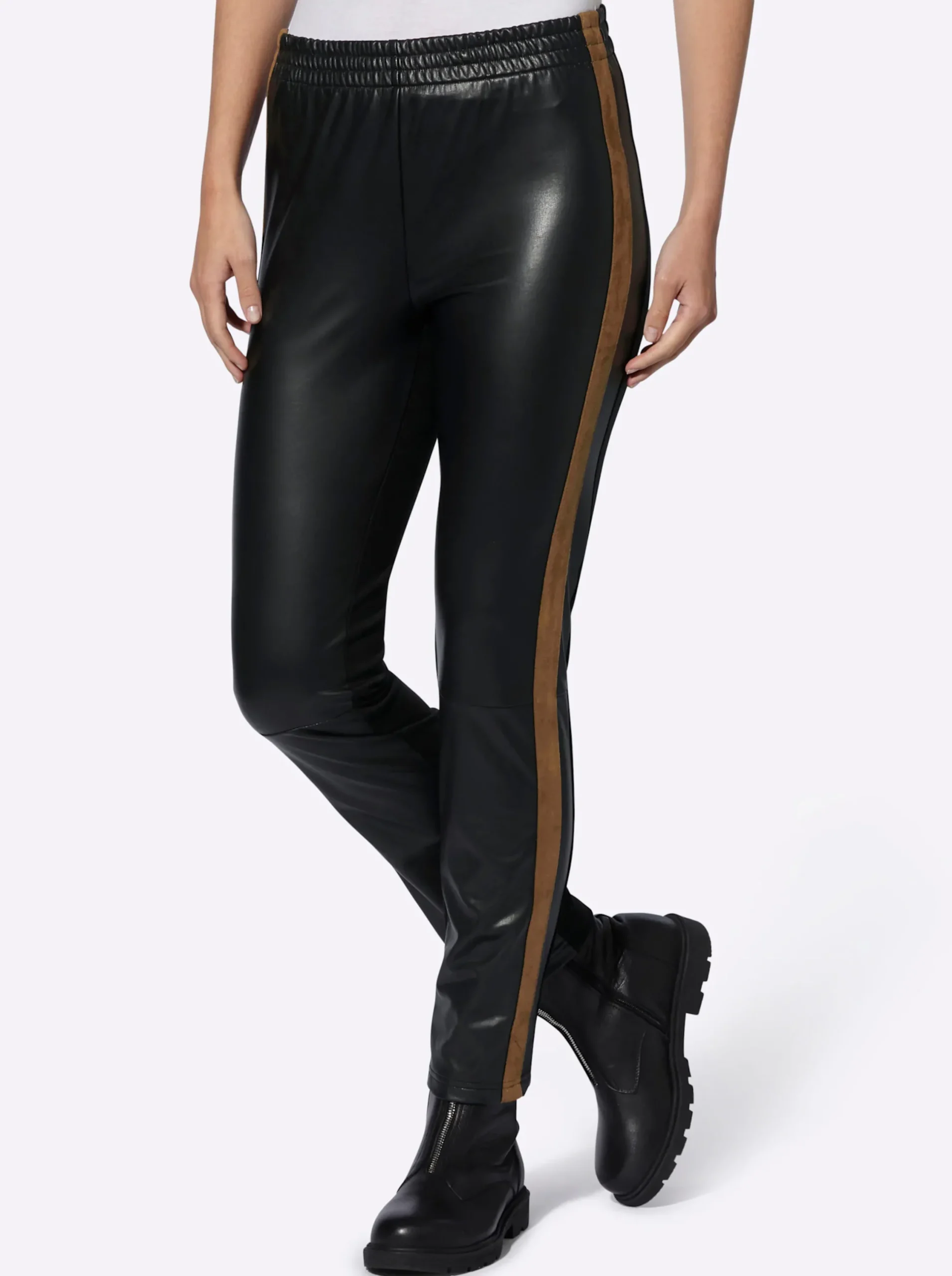 Hosen|heine Lederimitathose mit Jersey-Rückseite schwarz