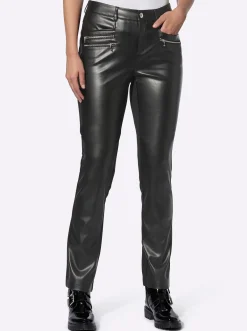 Hosen|heine Lederimitathose mit Jersey-Stretch hinten schwarz