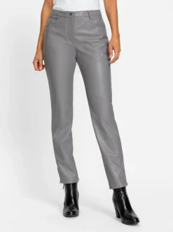Lederimitat|Hosen| Lederimitathose mit leichtem Glanz grau