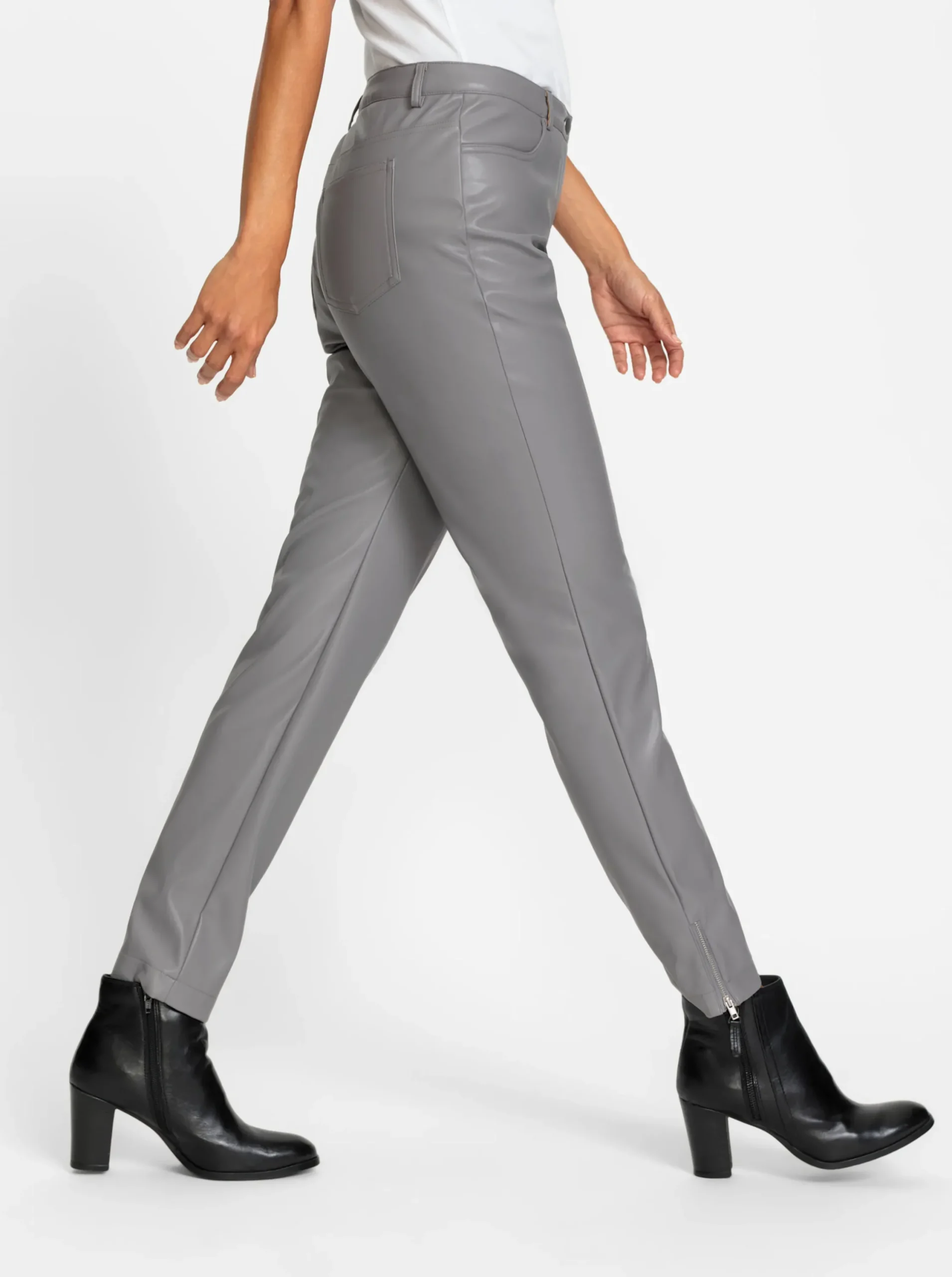 Lederimitat|Hosen| Lederimitathose mit leichtem Glanz grau