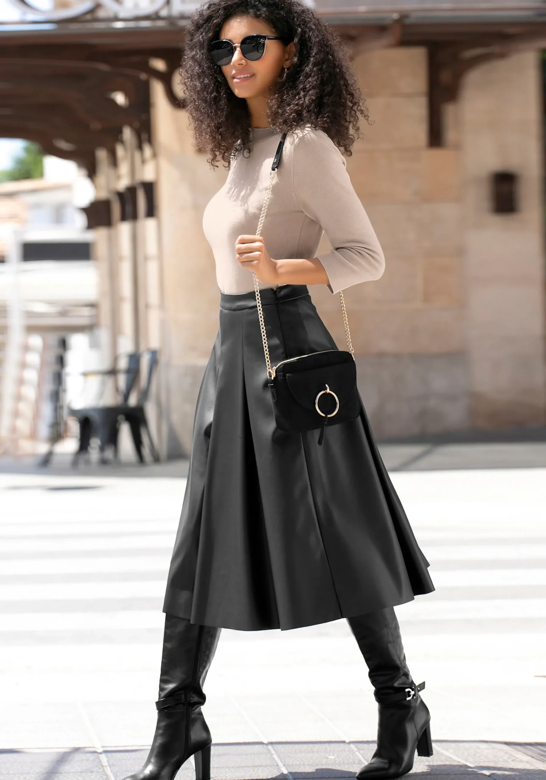 Strandmode|LASCANA Lederimitatrock schwarz