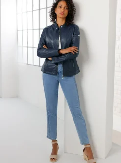 Jacken|CREATION L PREMIUM Lederjacke dunkelblau