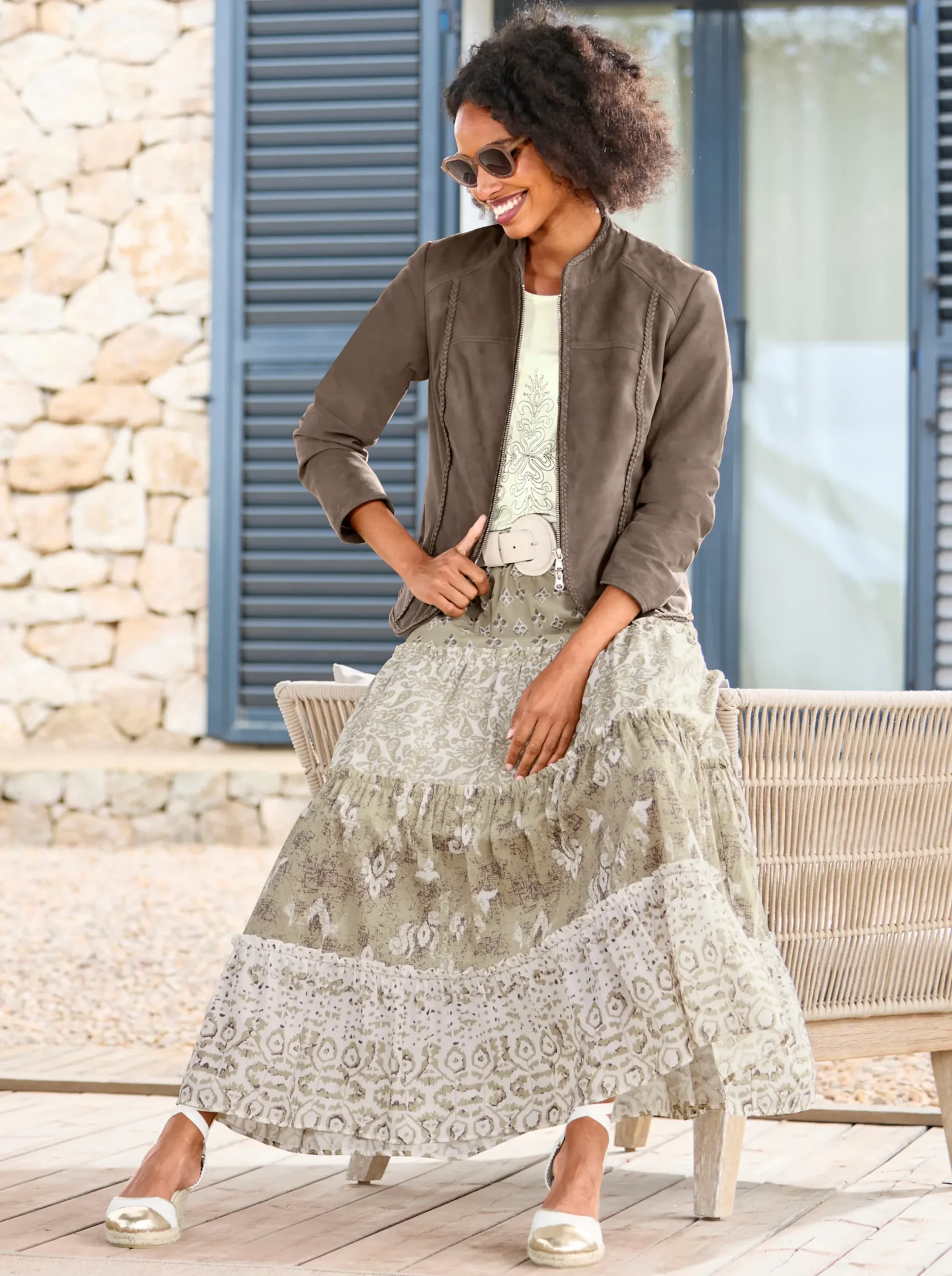 Ledershop|heine Lederjacke aus Ziegen-Veloursleder taupe