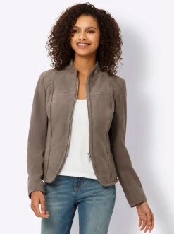 Ledershop|heine Lederjacke aus Ziegen-Veloursleder taupe
