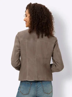 Ledershop|heine Lederjacke aus Ziegen-Veloursleder taupe