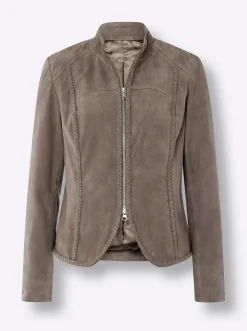 Ledershop|heine Lederjacke aus Ziegen-Veloursleder taupe