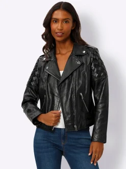 Ledershop|heine Lederjacke mit Flecht-Einsatz schwarz