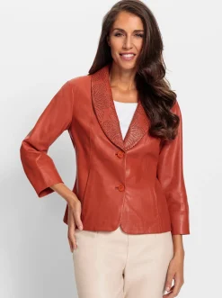 Jacken|heine Lederjacke mit Lasercut-Muster rostrot