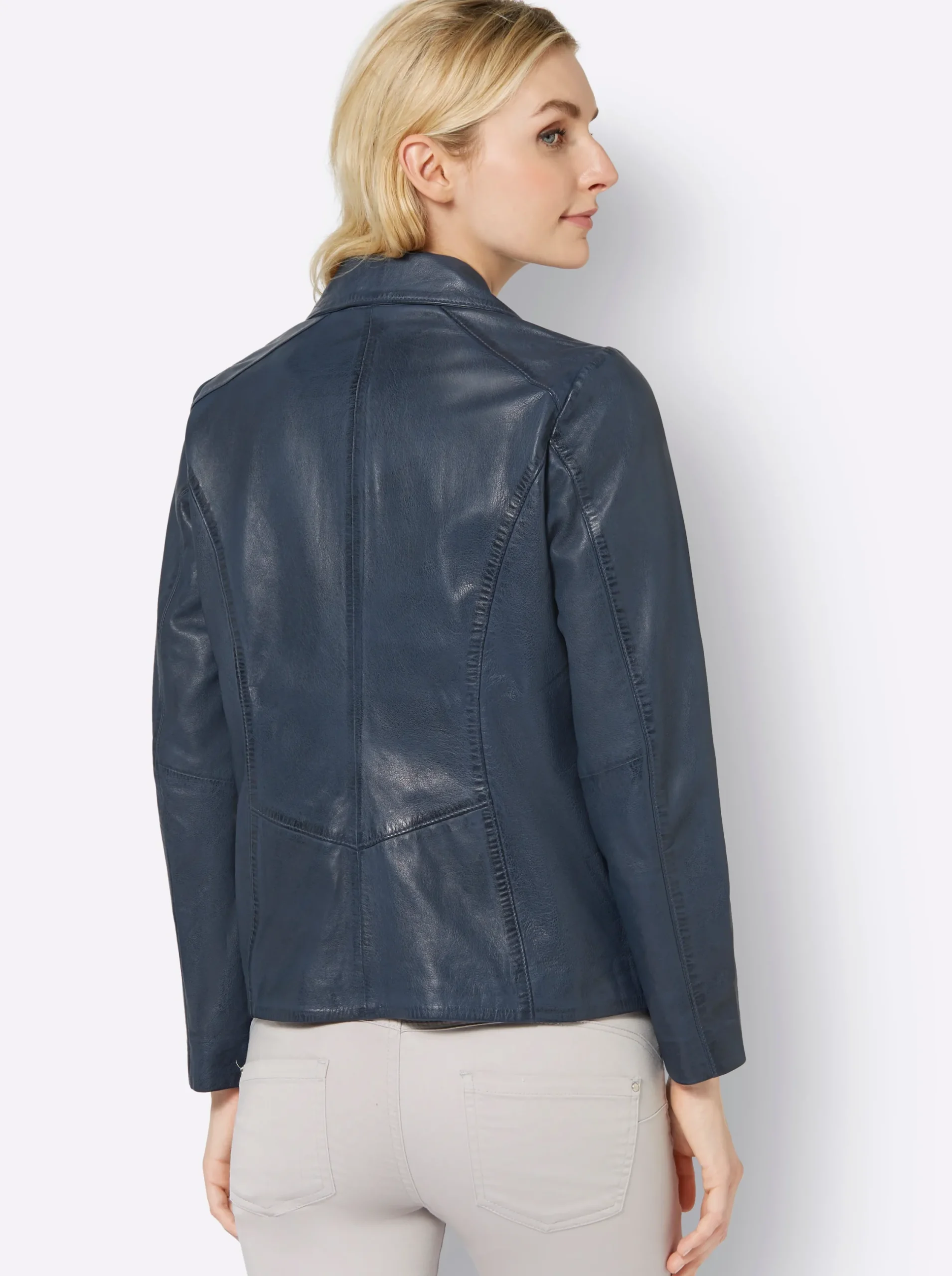 Ledershop|Jacken|Mainpol Lederjacke mit Ziernieten, aus Lammnappa rauchblau