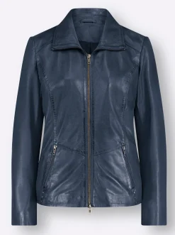 Ledershop|Jacken|Mainpol Lederjacke mit Ziernieten, aus Lammnappa rauchblau