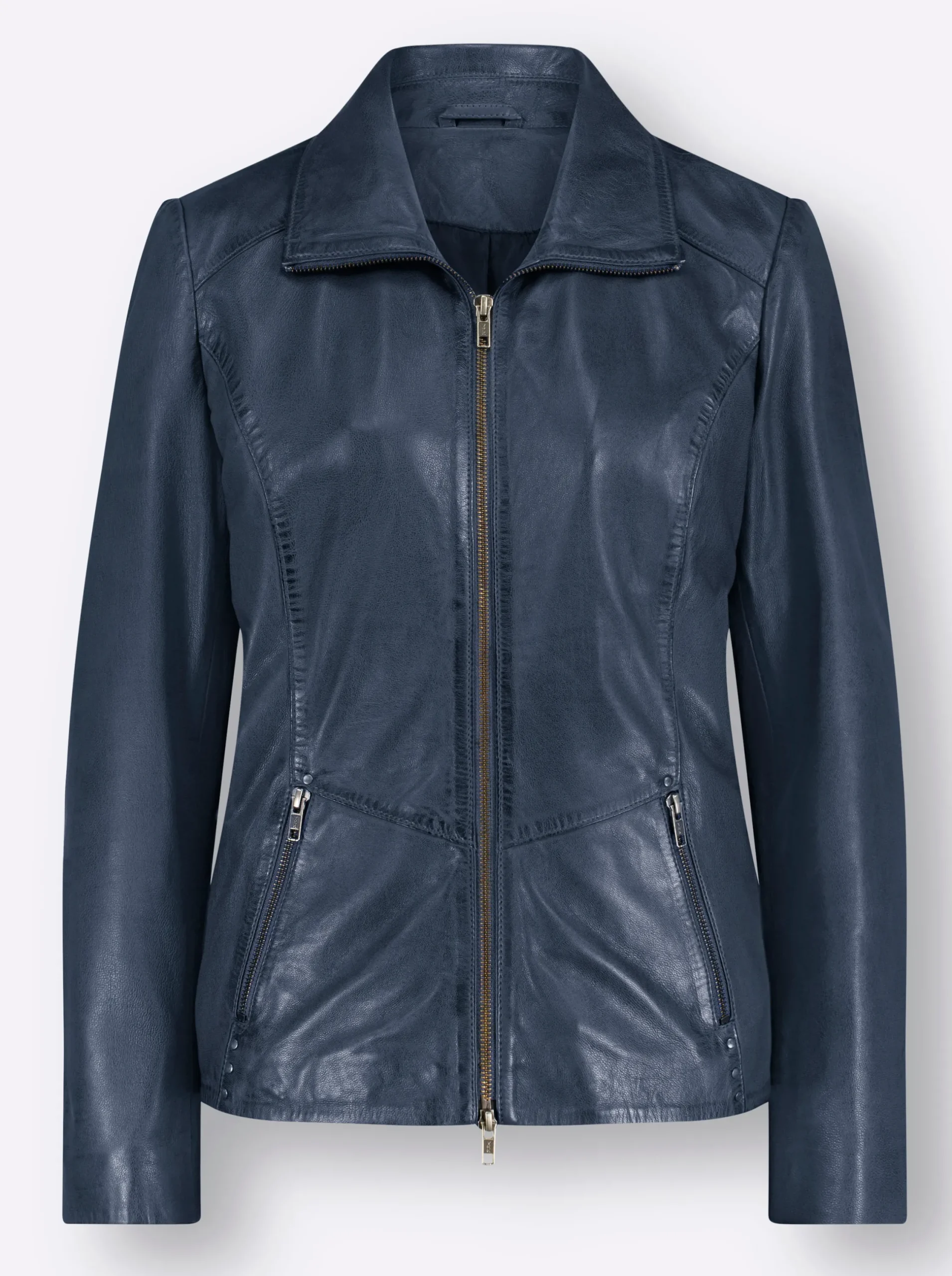 Ledershop|Jacken|Mainpol Lederjacke mit Ziernieten, aus Lammnappa rauchblau