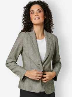 Blazer|CREATION L PREMIUM Leinenblazer khaki-weiß-meliert