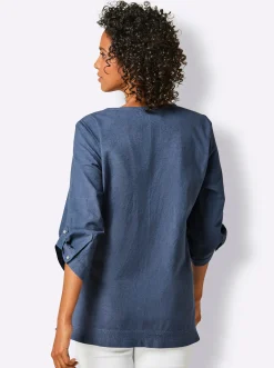 Blusen|CREATION L PREMIUM Leinenbluse im Tunika-Stil jeansblau