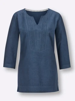 Blusen|CREATION L PREMIUM Leinenbluse im Tunika-Stil jeansblau