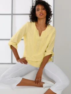 Blusen|CREATION L PREMIUM Leinenbluse im Tunika-Stil zitrone