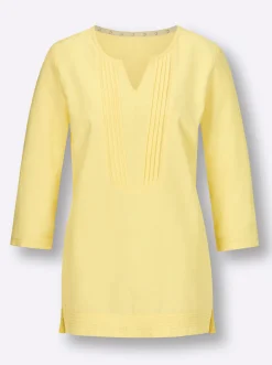 Blusen|CREATION L PREMIUM Leinenbluse im Tunika-Stil zitrone