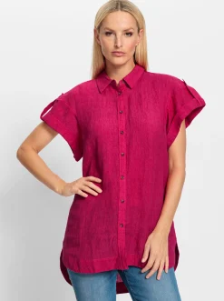 Blusen|heine Leinenbluse mit Seitenschlitzen pink
