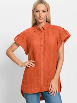 Blusen|heine Leinenbluse mit Seitenschlitzen orange