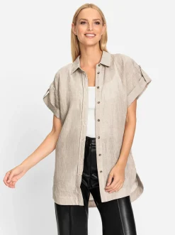 Blusen|heine Leinenbluse mit Seitenschlitzen sand-meliert
