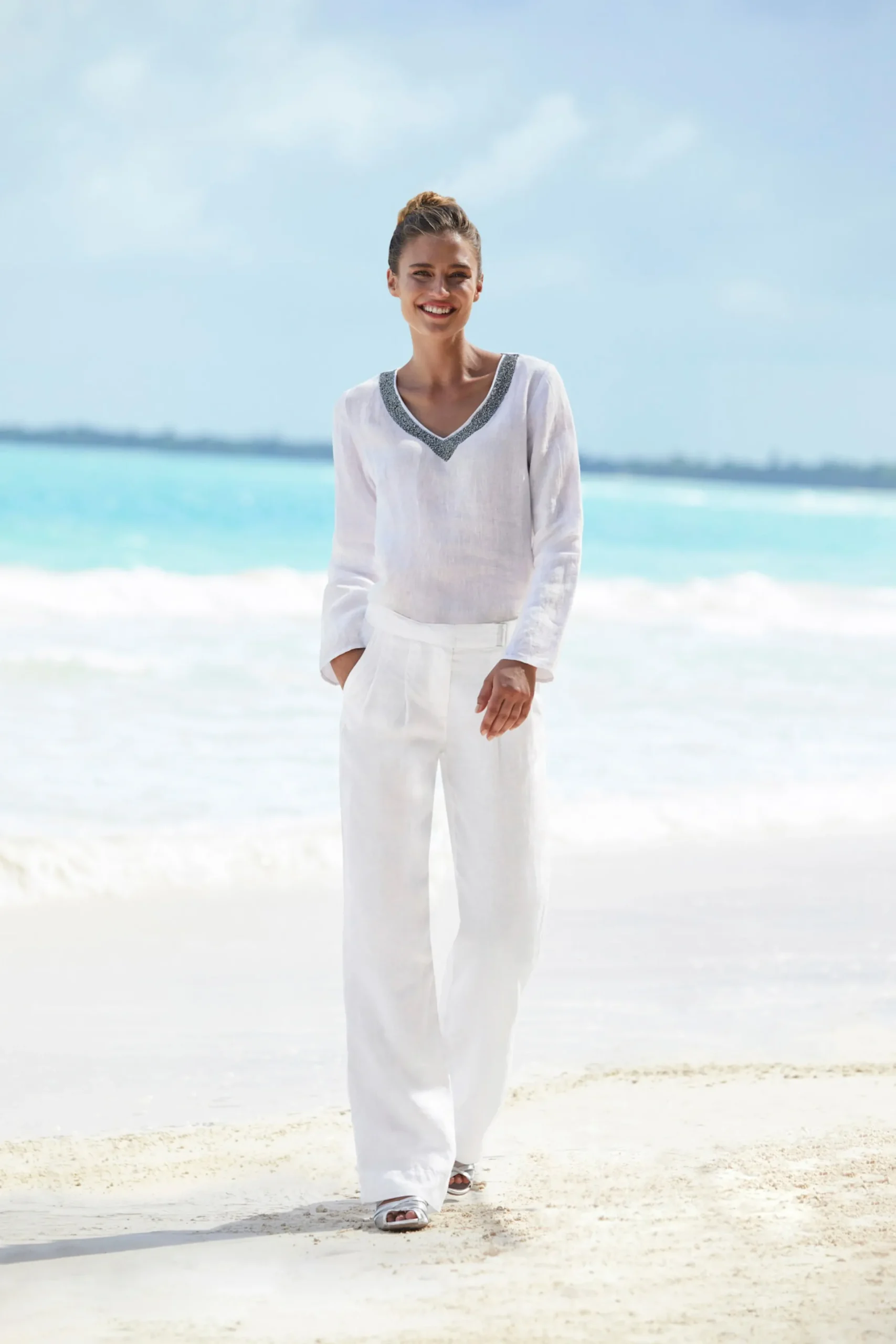 Strandmode|Hosen|heine Leinenhose weiß